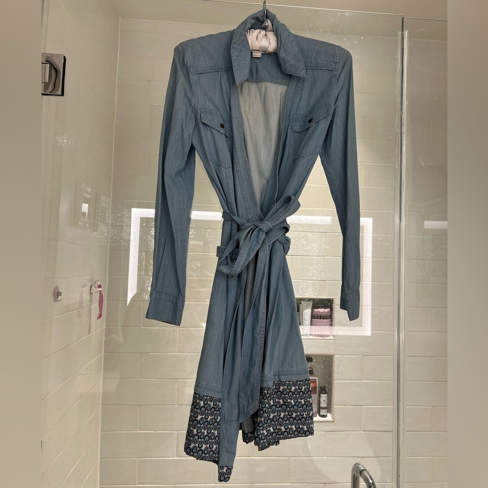 Designer DVF Blue Long-Sleeve Belted Dress